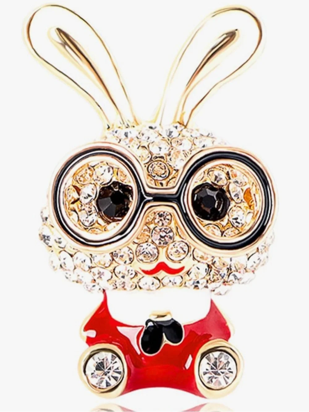 New! Anthropologie Gold-Tone Bunny Brooch with Red Enamel and Clear Crystals